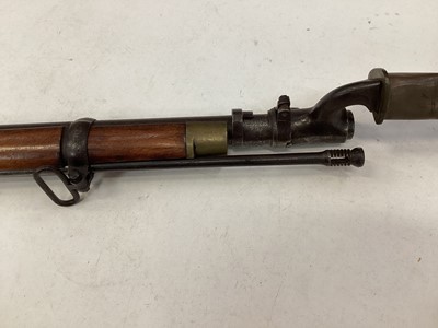 Lot 1006 - Victorian British military 1853 Pattern three band Enfield rifle dated 1860 complete with socket bayonet with scabbard