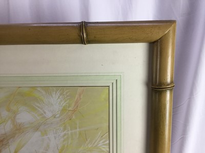 Lot 336 - Ann Stone, 20th century watercolour and gouache - Cheetah family, signed and dated 1979, in faux bamboo frame, 54cm x 79cm