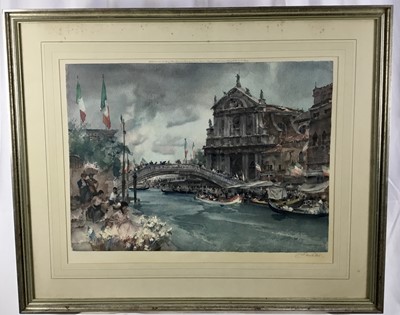 Lot 275 - William Russell Flint, signed print of a Venetian festival scene, published 1965 by Frost and Reed