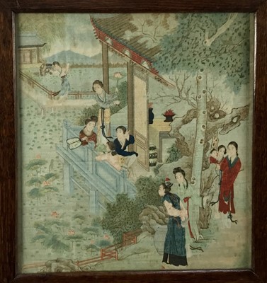 Lot 327 - Chinese painting on silk - figures in a garden