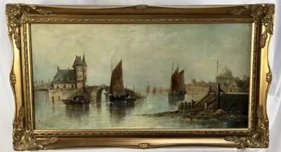 Lot 342 - John Bale (1834-1913), three harbour scenes, oil on canvas in gilt frames