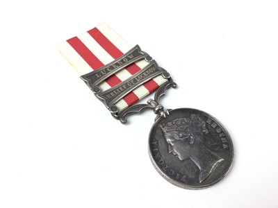 Lot 758 - Victorian Indian Mutiny medal with two clasps- Lucknow and Relief of Lucknow named to Lieut. H. F. Hornsby. 1st Madras Fus.