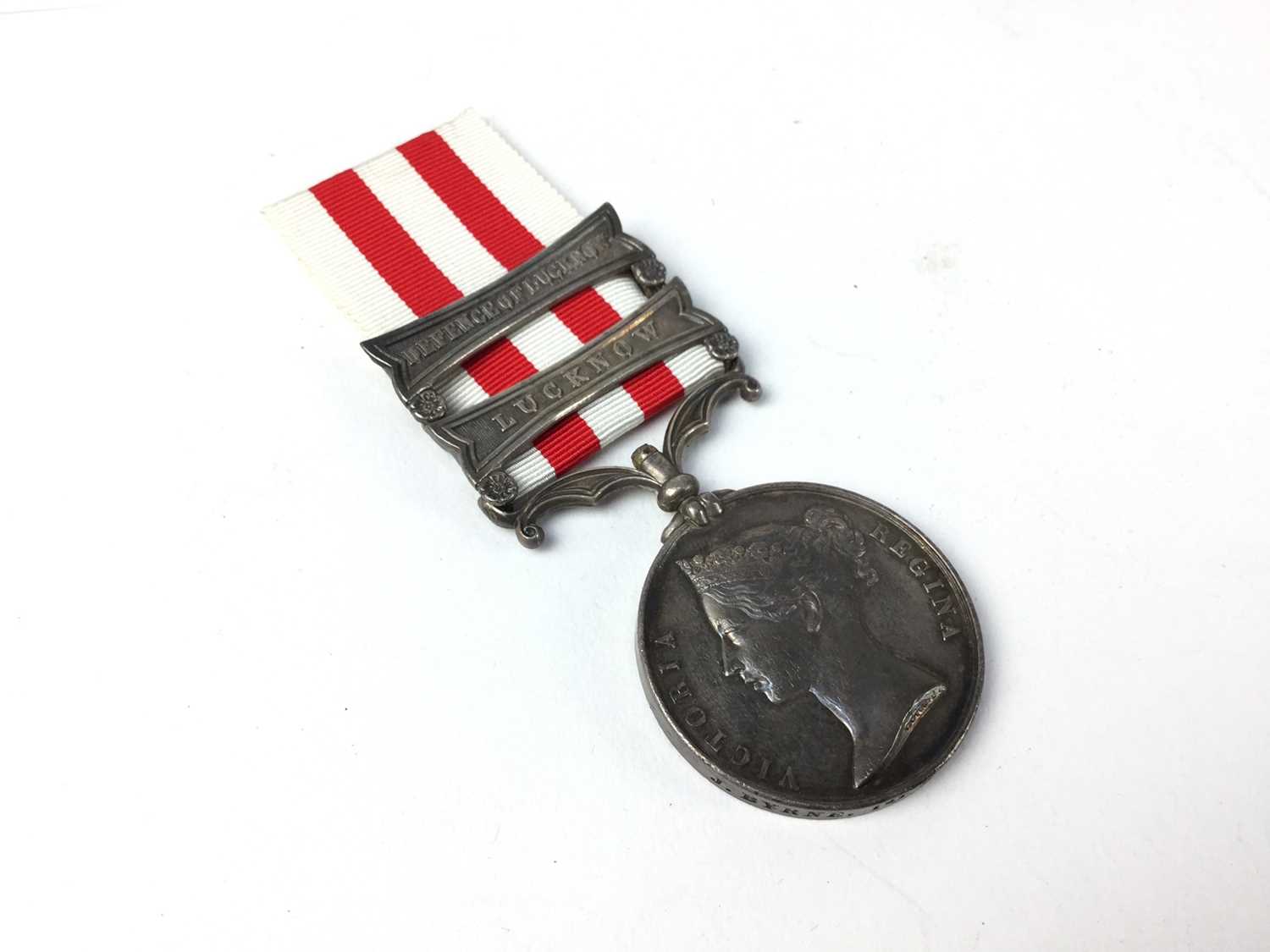 Lot 759 - Victorian Indian Mutiny medal with two clasps- Defence of Lucknow and Lucknow named to J. Byrne. 1st. Madras Fusrs. 
N.B. The 1st Madras Fusiliers were the first relief force under Sir Henry Havelo...