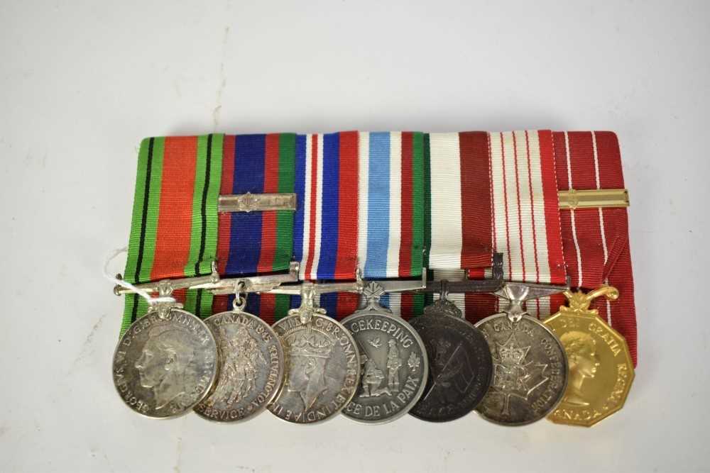 Lot 861 - Second World War and later Canadian medal group comprising Defence medal, Canadian Volunteer Service medal with Maple leaf clasp, War medal, Canadian Peacekeeping Service medal, another peace keepi...