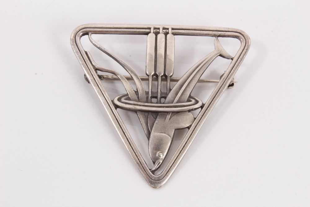 Lot 333 - Georg Jensen silver dolphin in reeds triangular brooch, designed by Arno Malinowski, no. 257