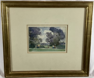 Lot 321 - Sir Alfred East RA (1849-1913) watercolour - landscape with river, 19cm x 13cm in glazed gilt frame