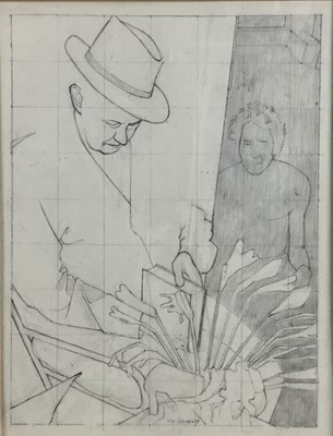 Lot 312 - Robert Young, pencil portrait of Rex Nan Kivell, Redfern Gallery label verso