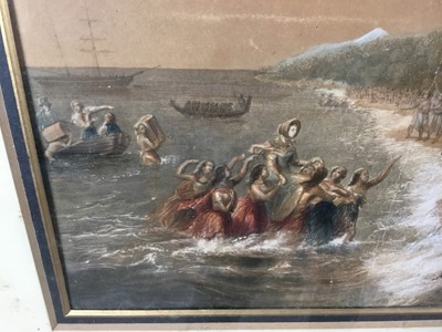 Lot 158 - 19th century overpainted print of missionaries being welcomed