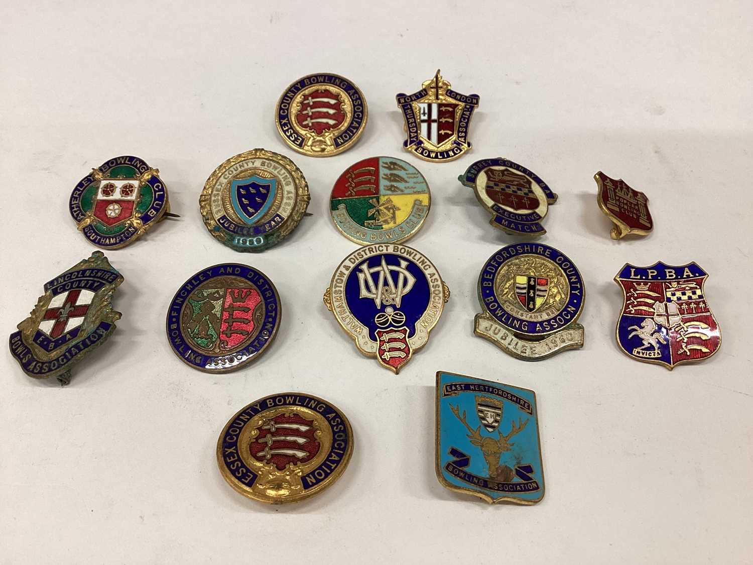 Lot 2670 - Quantity of football and bowls enamel badges, mostly of local interest, and a group of enamel badges possibly related to Trade Unions