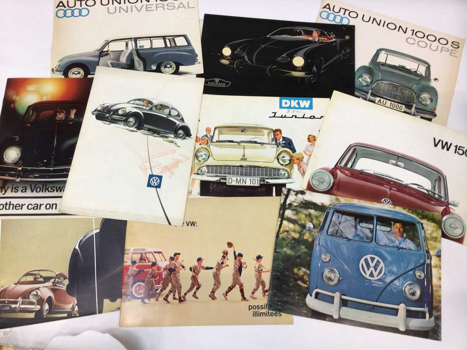 Lot 2029 - Collection of 1960s German car sales brochures including VW, Karmann, Auto Union (10)