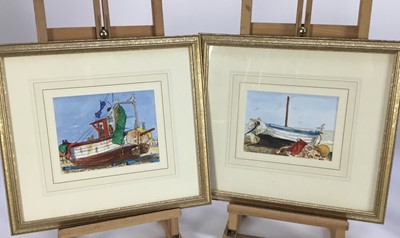 Lot 267 - Linda Alfred pair of watercolours - Fishing Boats at Aldeburgh, signed, 18cm x 20cm,  framed (2)
