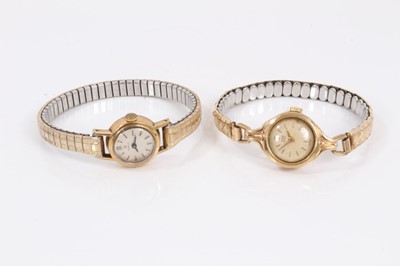 Lot 378 - Ladies vintage Tudor Royal 9ct gold cased wristwatch and ladies vintage Omega 9ct gold cased wristwatch, both on plated expandable bracelets (2)