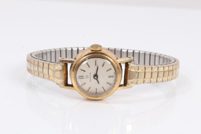 Lot 378 - Ladies vintage Tudor Royal 9ct gold cased wristwatch and ladies vintage Omega 9ct gold cased wristwatch, both on plated expandable bracelets (2)