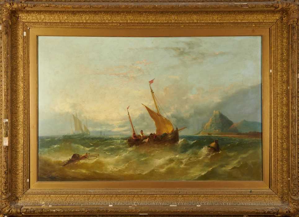 Lot 1195 - William Henry Williamson (1820-1883) oil on canvas, Fishing Boats off the Coast, signed and dated 1864, 66cm x 102cm, in gilt frame