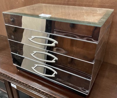 Lot 239 - Contemporary mirrored jewellery box with hinged lid and two draws below