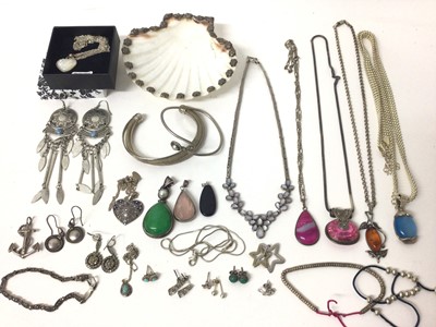 Lot 241 - Group of silver mounted semi precious gem stone pendants on chains and other silver/ white metal jewellery including bangles, earrings etc