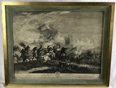 Lot 297 - 18th century Wuvermens black and white etching - La Defaite Des Sarazins, 35cm x 45cm, in painted and gilt frame