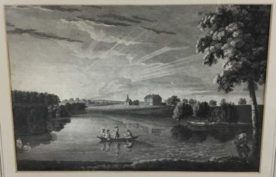 Lot 298 - 18th century black and white engraving - figures in a rowing boat, a country house beyond, 25cm x 36cm, in glazed gilt frame