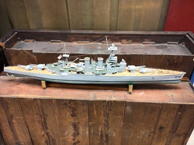 Lot 170 - Large scratch built wooden model of HMS Hood, before the 1939 refit, a British battleship, approx. 138cm in length, together with stand.