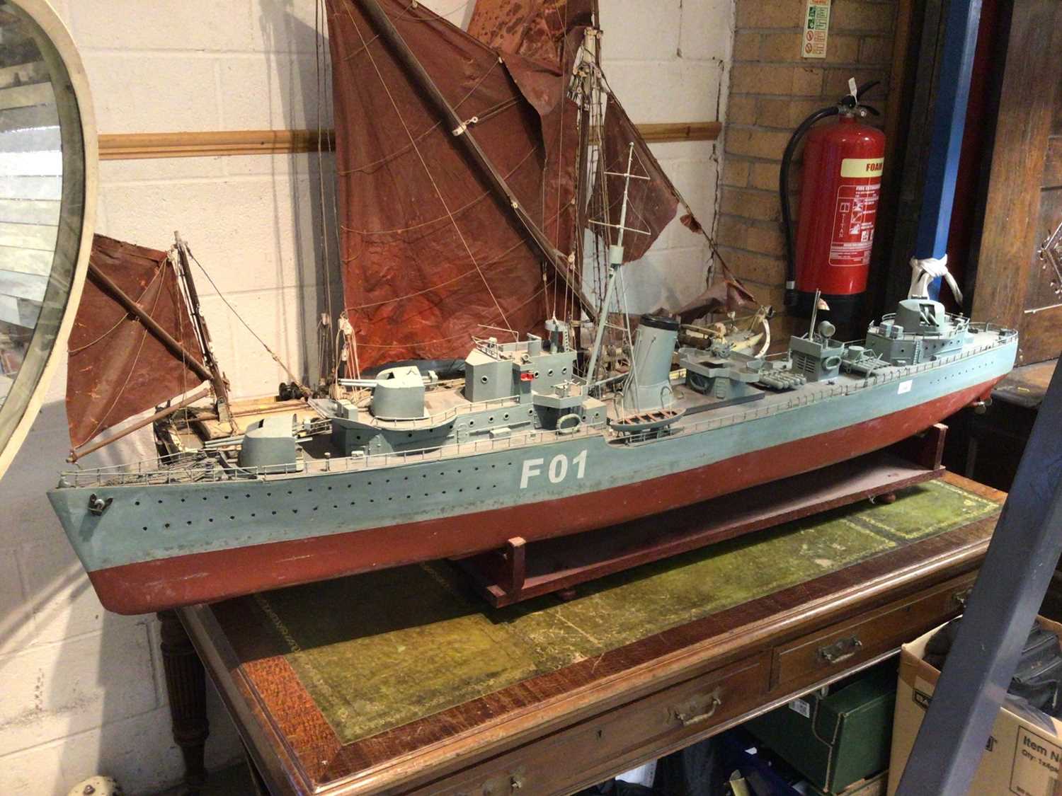 Lot 2705 - Large and impressive scratch built model of HMS Kelly, an H Class Destroyer, captained by Capt. Louis Mountbatten, on wooden stand, approx. 183cm in length.