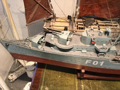 Lot 2705 - Large and impressive scratch built model of HMS Kelly, an H Class Destroyer, captained by Capt. Louis Mountbatten, on wooden stand, approx. 183cm in length.