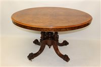 Lot 1168 - Victorian figured walnut loo table with oval...