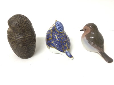 Lot 207 - Royal Crown Derby robin paperweight, Bing & Grondahl bird and Poole pottery owl ornament 7-9 cm (3)