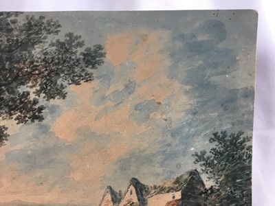 Lot 104 - Attributed to John Robert Cozens, watercolour - extensive landscape with figures and animals, 25cm x 32cm, unframed