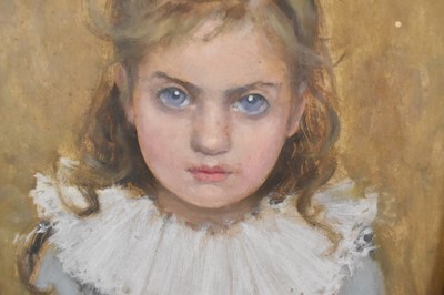 Lot 1124 - Horace Fisher (1861-1934) oil on board - portrait of a young girl, 'Dora', Dorothy Green, signed, labels verso, 34.5cm x 26cm, in glazed gilt frame
