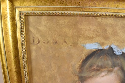 Lot 1124 - Horace Fisher (1861-1934) oil on board - portrait of a young girl, 'Dora', Dorothy Green, signed, labels verso, 34.5cm x 26cm, in glazed gilt frame