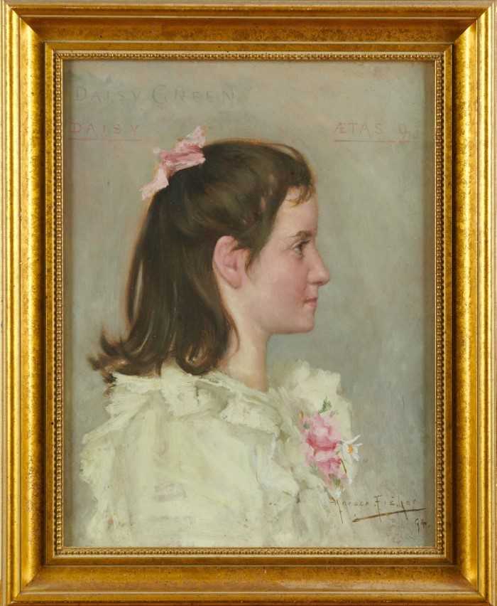 Lot 1125 - Horace Fisher (1861-1934) oil on board - 'Daisy', Marion Charlotte Green (Daisy was her pet name) signed and dated (18)'94, labels verso