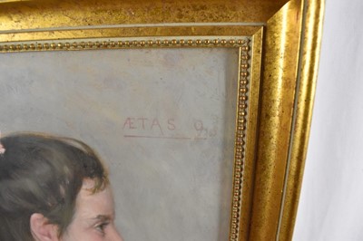 Lot 1125 - Horace Fisher (1861-1934) oil on board - 'Daisy', Marion Charlotte Green (Daisy was her pet name) signed and dated (18)'94, labels verso