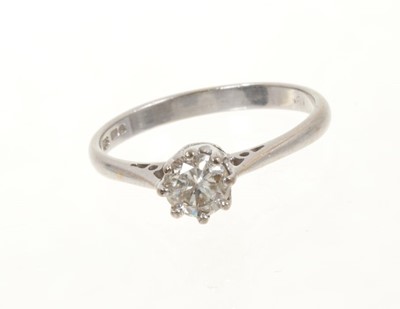 Lot 493 - Diamond single stone ring with a brilliant cut diamond in claw setting on 18ct white gold shank