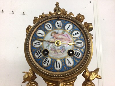 Lot 322 - 19th century French ormolu clock with painted porcelain panels and figure decoration