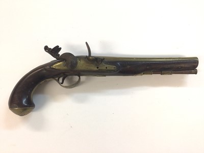 Lot 951 - 18th century Flintlock Officer's pistol with brass barrel and lock by Barber, London