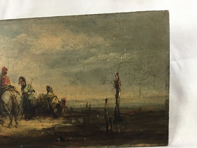 Lot 77 - English School, 19th century, oil on panel - fisherfolk on the shore, 16cm x 29cm, unframed