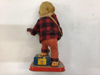 Lot 1973 - Japanese tinplate automaton toy battery operated Monkey with guitar.