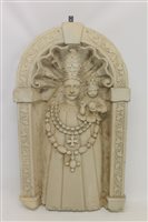 Lot 1179 - Carsved stone niche of arched form, with Holy...