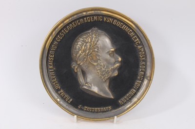 Lot 743 - Large cast metal portrait plaque of Kaiser Franz Joseph I of Austria, 20cm diameter