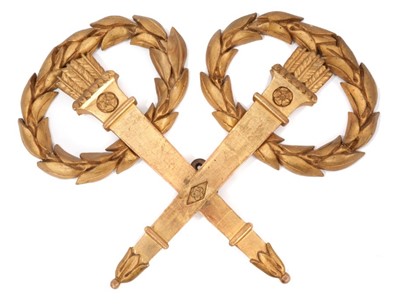 Lot 735 - 19th century carved wooden Napoleonic banner or trophy, in the form of twin quivers and laurel wreaths, 43cm