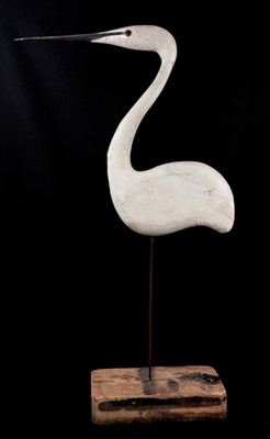 Lot 1299 - *Guy Taplin (b.1939) painted driftwood sculpture - An Egret, on metal stand and wooden base, 105cm high overall