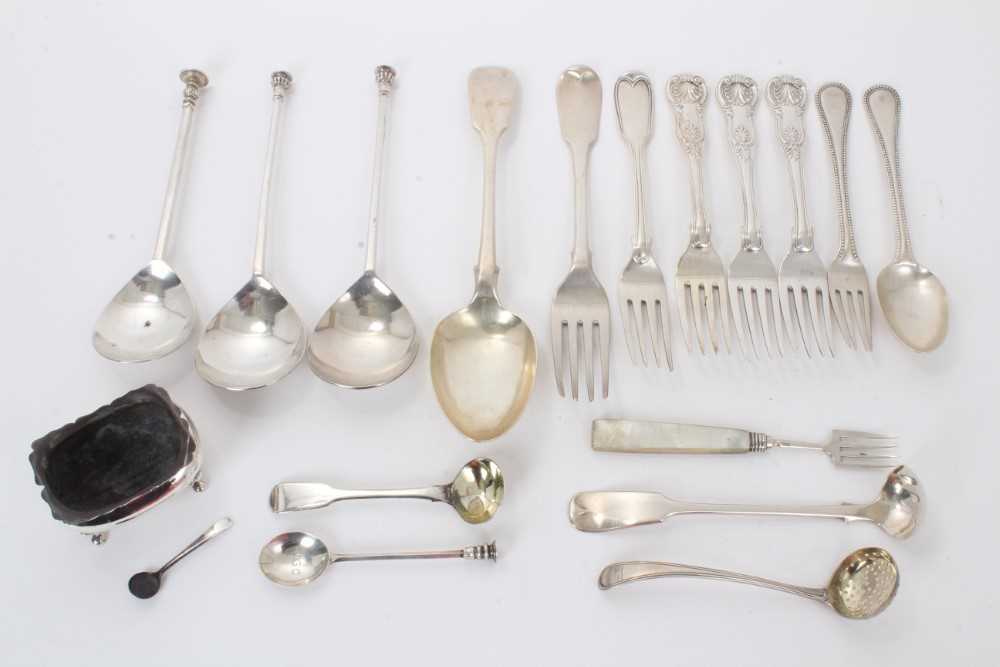 Lot 274 - Selection of Georgian and later silver flatware, salt, etc