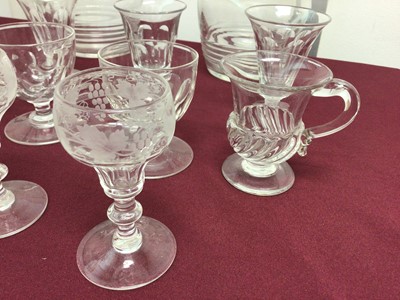 Lot 10 - Pair of Regency cut glass decanters, together with 19th century custard cups and wine glasses