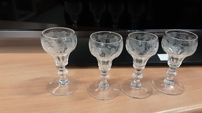 Lot 10 - Pair of Regency cut glass decanters, together with 19th century custard cups and wine glasses