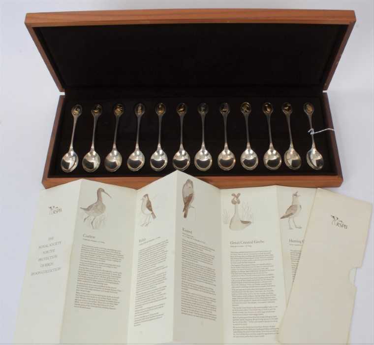 Lot 245 - Boxed set of twelve RSPB silver teaspoons