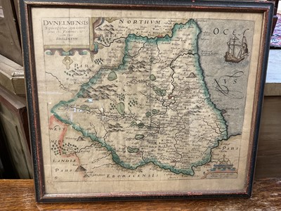 Lot 161 - Saxton - Kipp, hand coloured engraved map - Dunelmensis, map of Durham, glazed frame