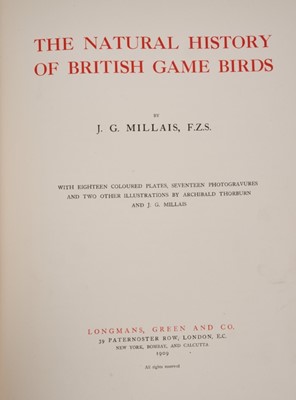 Lot 916 - John Guille Millais - The Natural History of British Game Birds, Longmans, Green & Co., 1909, numbered 162 from a limited edition of 550, thirty-six plates after Millais and Archibald Thorburn (eig...