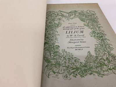 Lot 961 - Arthur Grove & Arthur Disbrowe Cotton -  A Supplement to Elwes' Monograph of the Genus Lilium, Illustrated by Lilian Snelling, parts 1-7, 1933-1940, large folio 57 x 39cm, together with W. B. Turri...