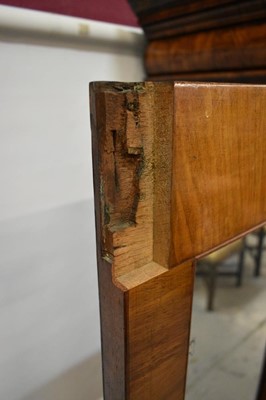 Lot 1404 - Early 18th century walnut veneered secretaire chest on chest, the top with frieze drawer, fitted interior with pigeon holes and drawers enclosed by two doors, the base with two short and two long d...