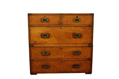 Lot 1405 - 19th century teak and brass bound military chest of drawers